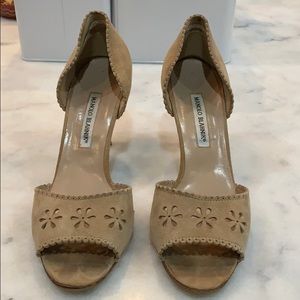 Manolo Blahnik Suede open toe pumps.  Size 41.